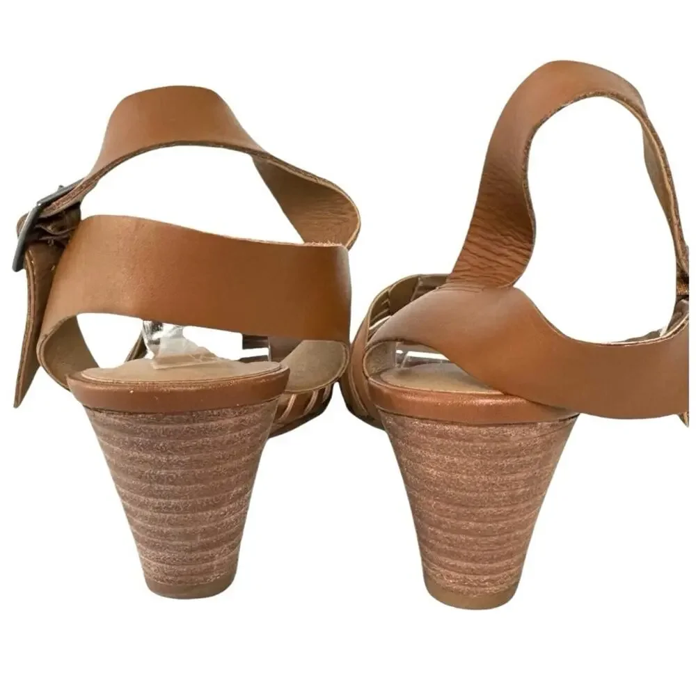 Susina Terra-Lea Cognac Leather Wedge Sandal Size 6.5